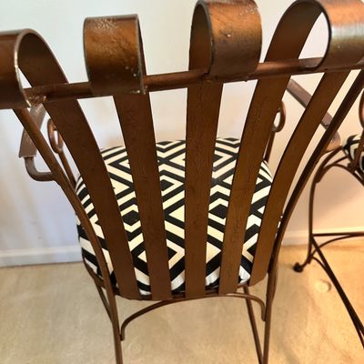 Two Upholstered & Brass-Toned Metal Counter Stools (B3-SA)