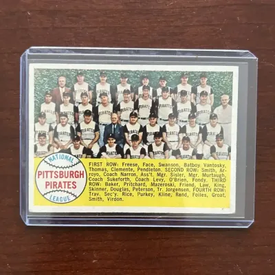 1958 Topps Baseball Card. Pittsburgh Pirates Team Card. Card #341