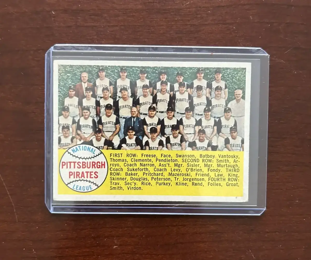 1958 Topps Baseball Card. Pittsburgh Pirates Team Card. Card #341