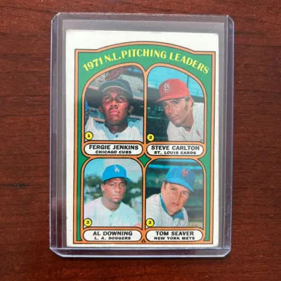 1972 Topps Baseball Card. NL Pitching Leaders - Tom Seaver, Steve Carlton. Card #93