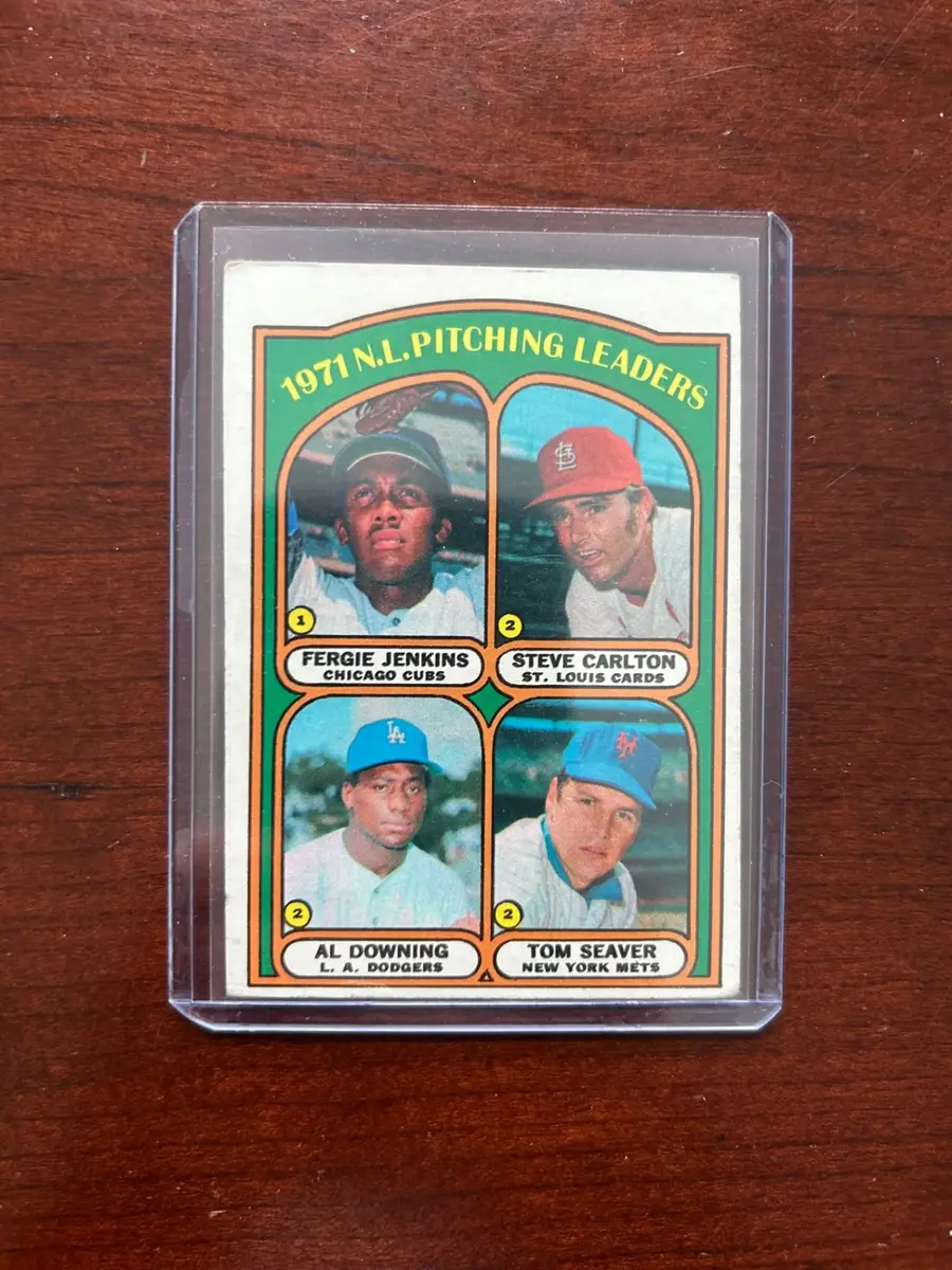 1972 Topps Baseball Card. NL Pitching Leaders - Tom Seaver, Steve Carlton. Card #93