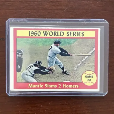 1961 Topps Baseball Card. Mickey Mantle - Mantle Slams 2 Homers. Card #307