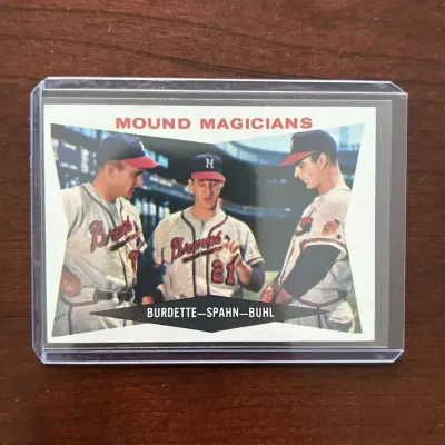 1960 Topps Baseball Card. Mound Magicians - Warren Spahn. Card #230