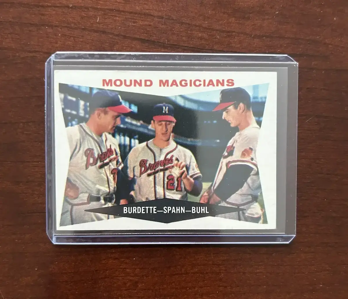 1960 Topps Baseball Card. Mound Magicians - Warren Spahn. Card #230