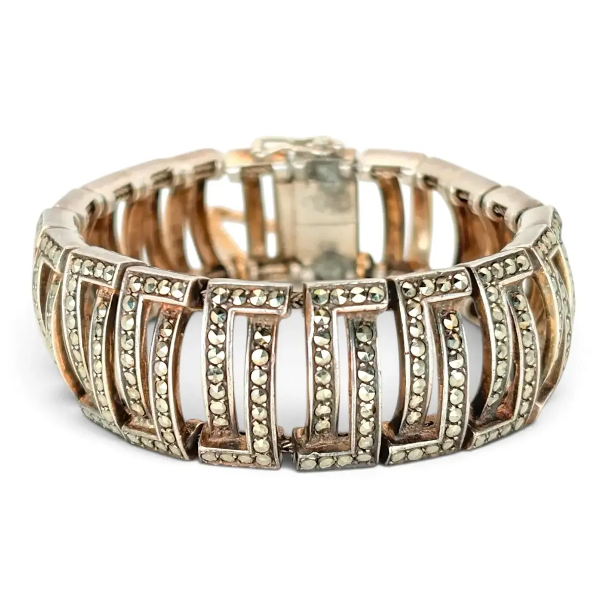 Thick Sterling Silver & Marcasite Bracelet (61g)
