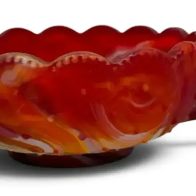 Imperial Red Slag Glass Handled Candy Dish (UV Reactive)