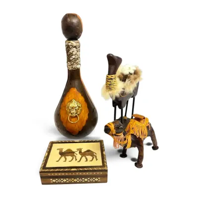 Vintage MCM Leather Wrapped Decanter & Camel Decor