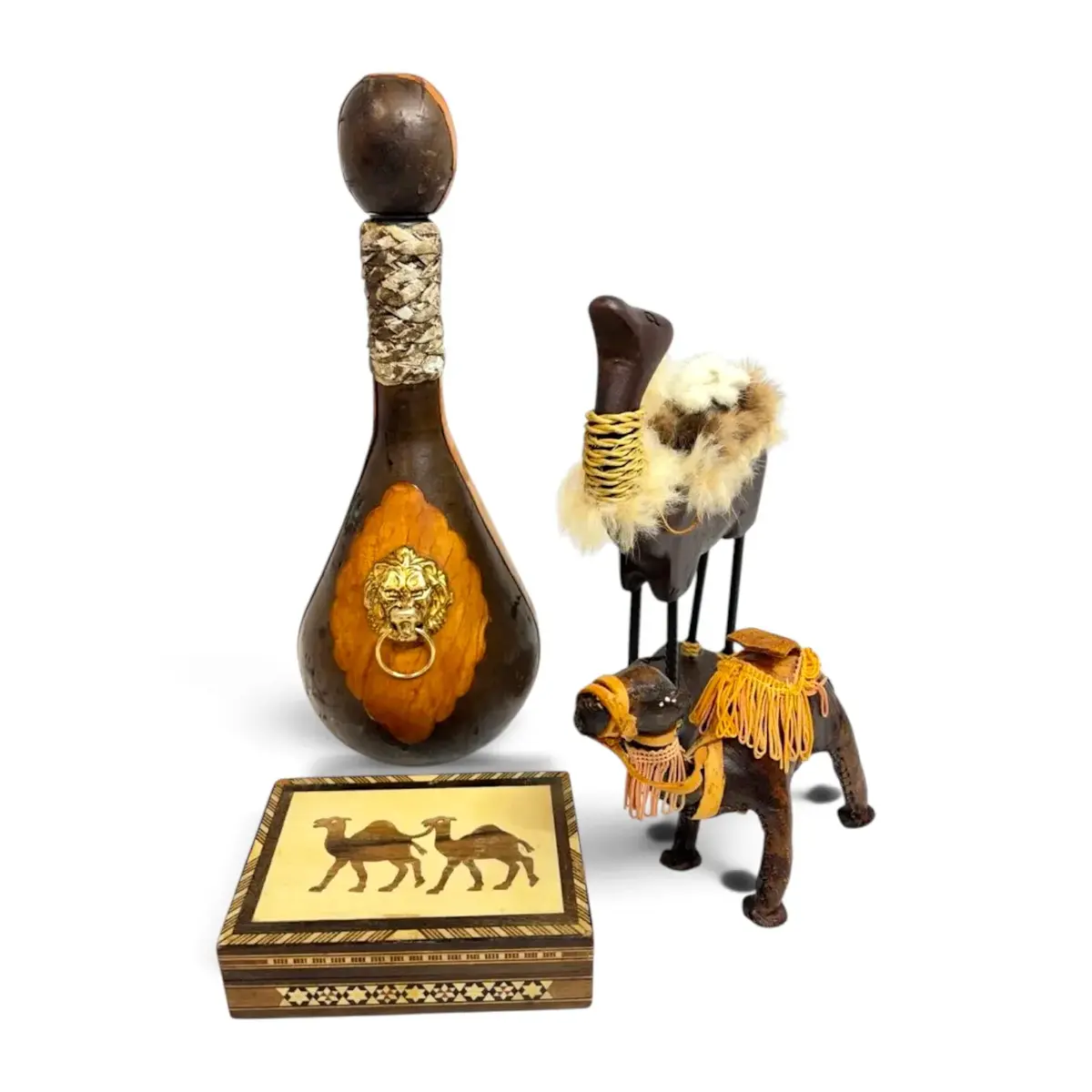 Vintage MCM Leather Wrapped Decanter & Camel Decor