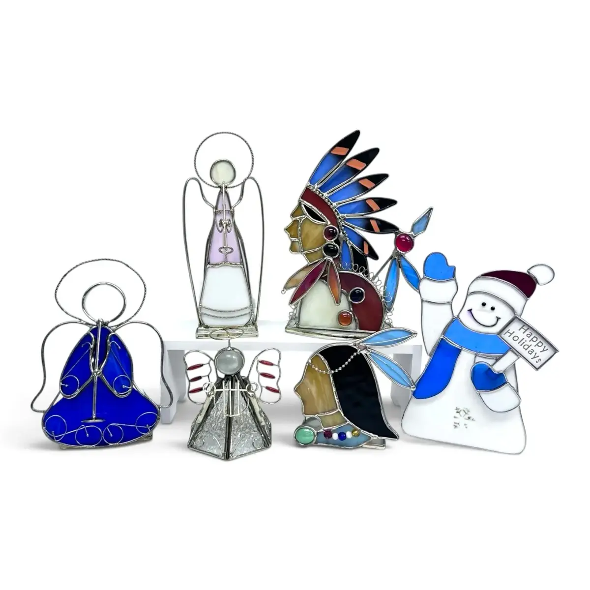 Stained Glass Candleholders-Angels, Holiday Snowman, & Native American Indians