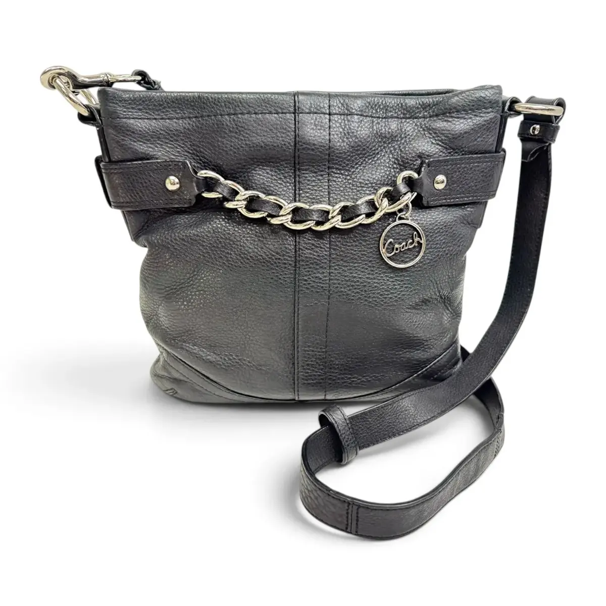 Coach Black Pebbled Leather Chain Crossbody Purse (w/ COA!)