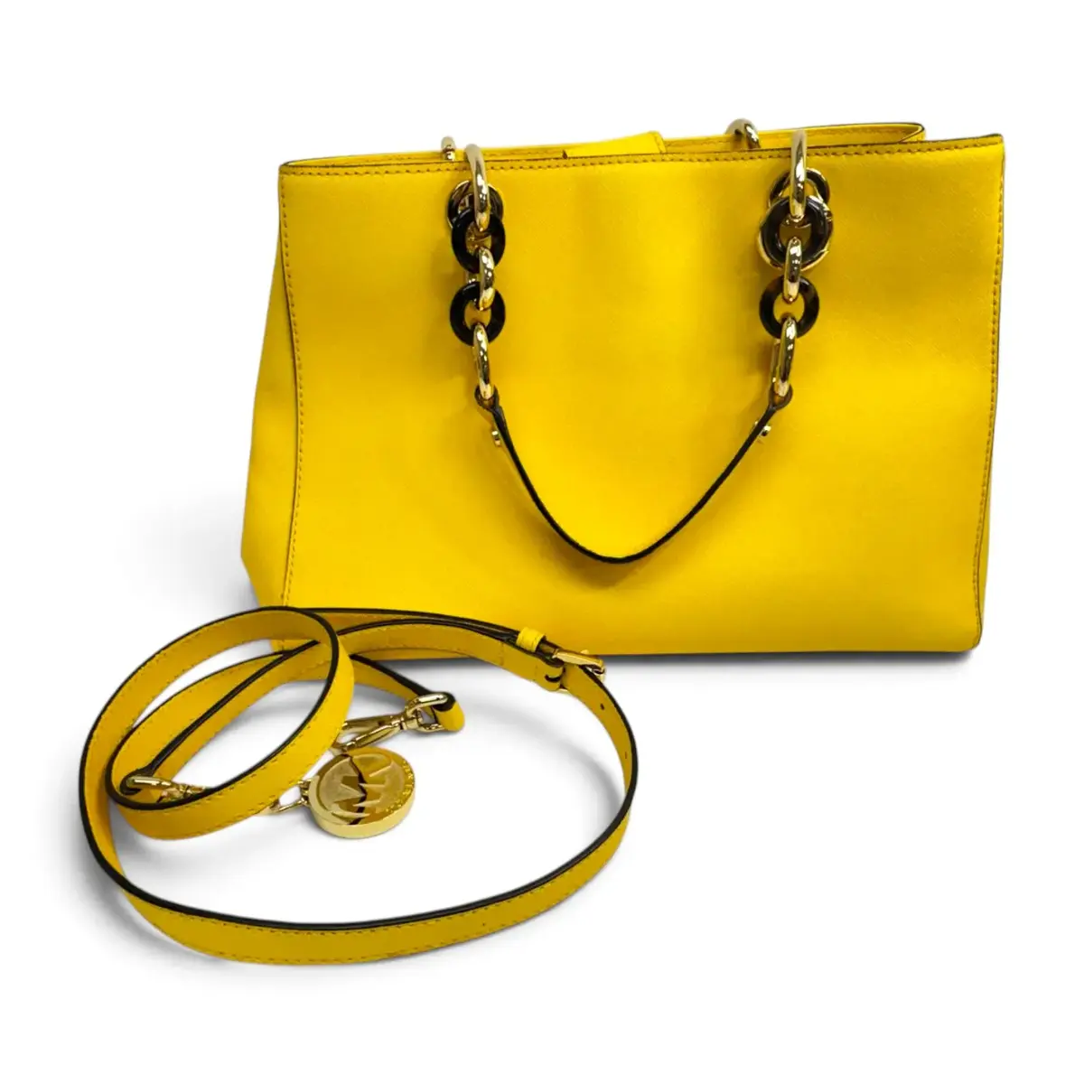 Michael Kors Cynthia Yellow Convertible Satchel Bag Crossbody Purse (w/ COA!)
