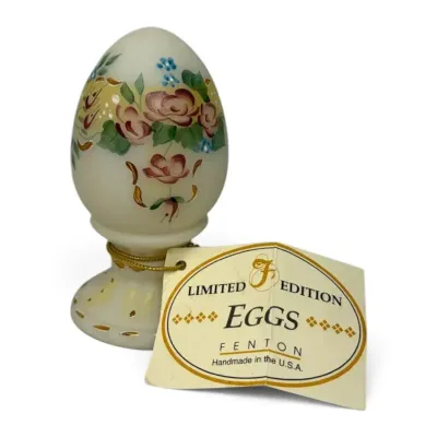 Fenton Hand-Painted Custard Glass Egg, Limited Edition #1487/2500