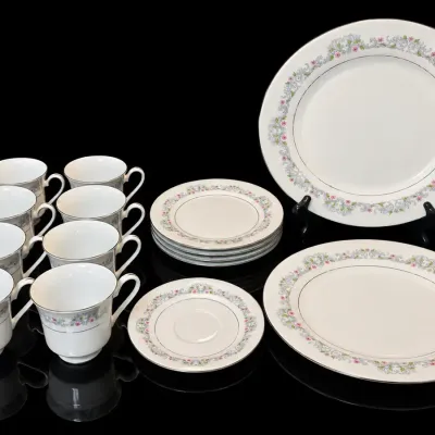Vintage Crown Ming Jian Shiang Fine China Floral Dinnerware Tea & Serving Set