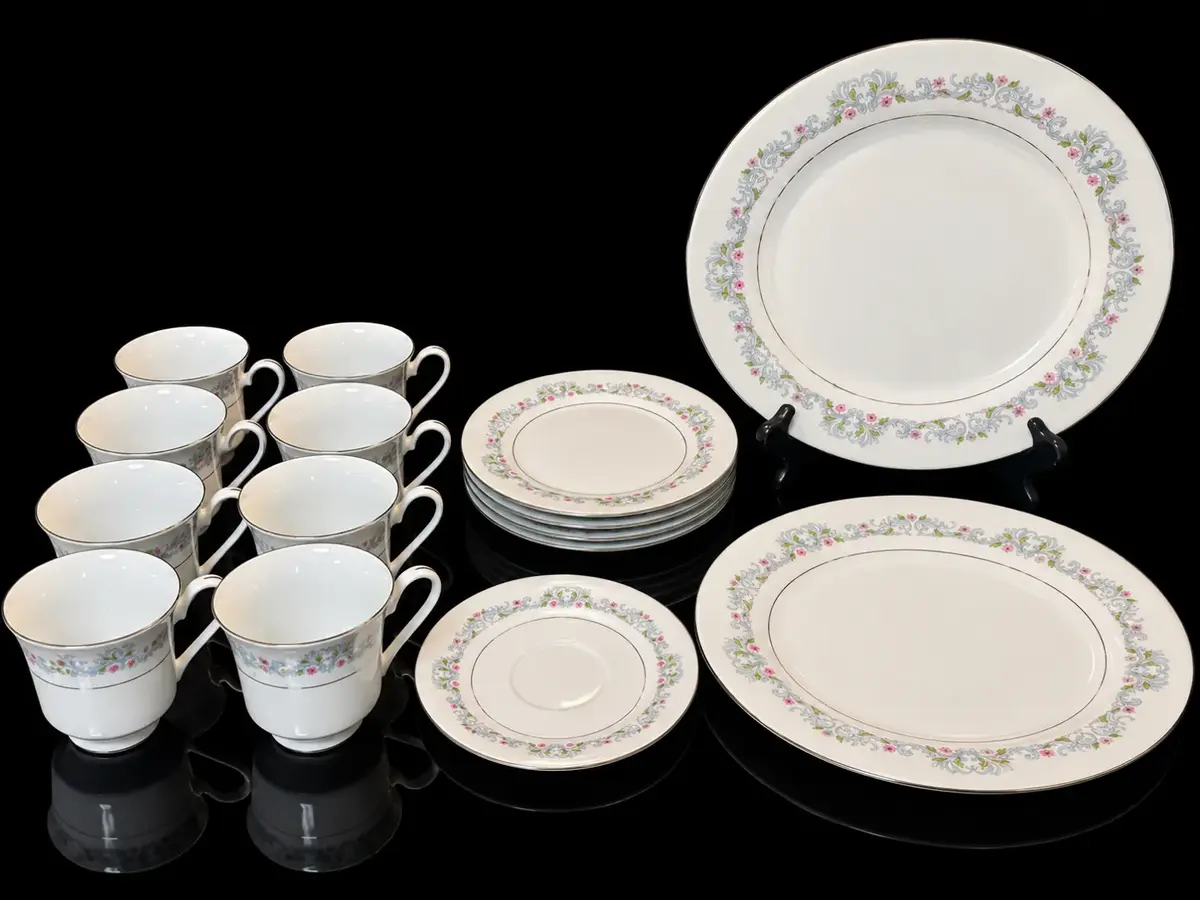 Vintage Crown Ming Jian Shiang Fine China Floral Dinnerware Tea & Serving Set