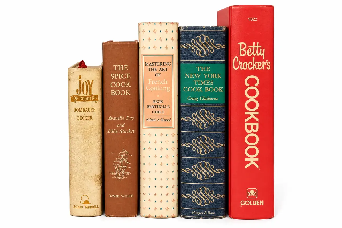 5 Vintage Cookbooks Julia Child Joy of Cooking NY Times Betty Crocker Spice