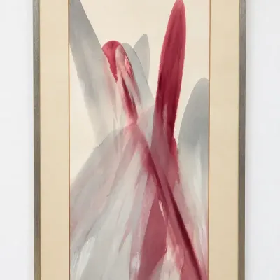 Signed Valenti Abstract Watercolor Painting Pink Gray Modernist Framed Art