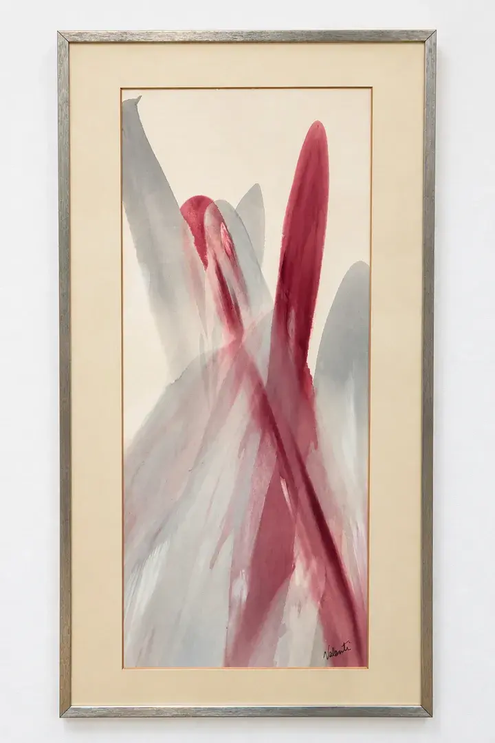 Signed Valenti Abstract Watercolor Painting Pink Gray Modernist Framed Art