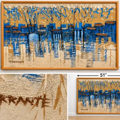 Large Signed Terrante Mid-Century Modern Abstract Cityscape Painting 51” x 41.5”