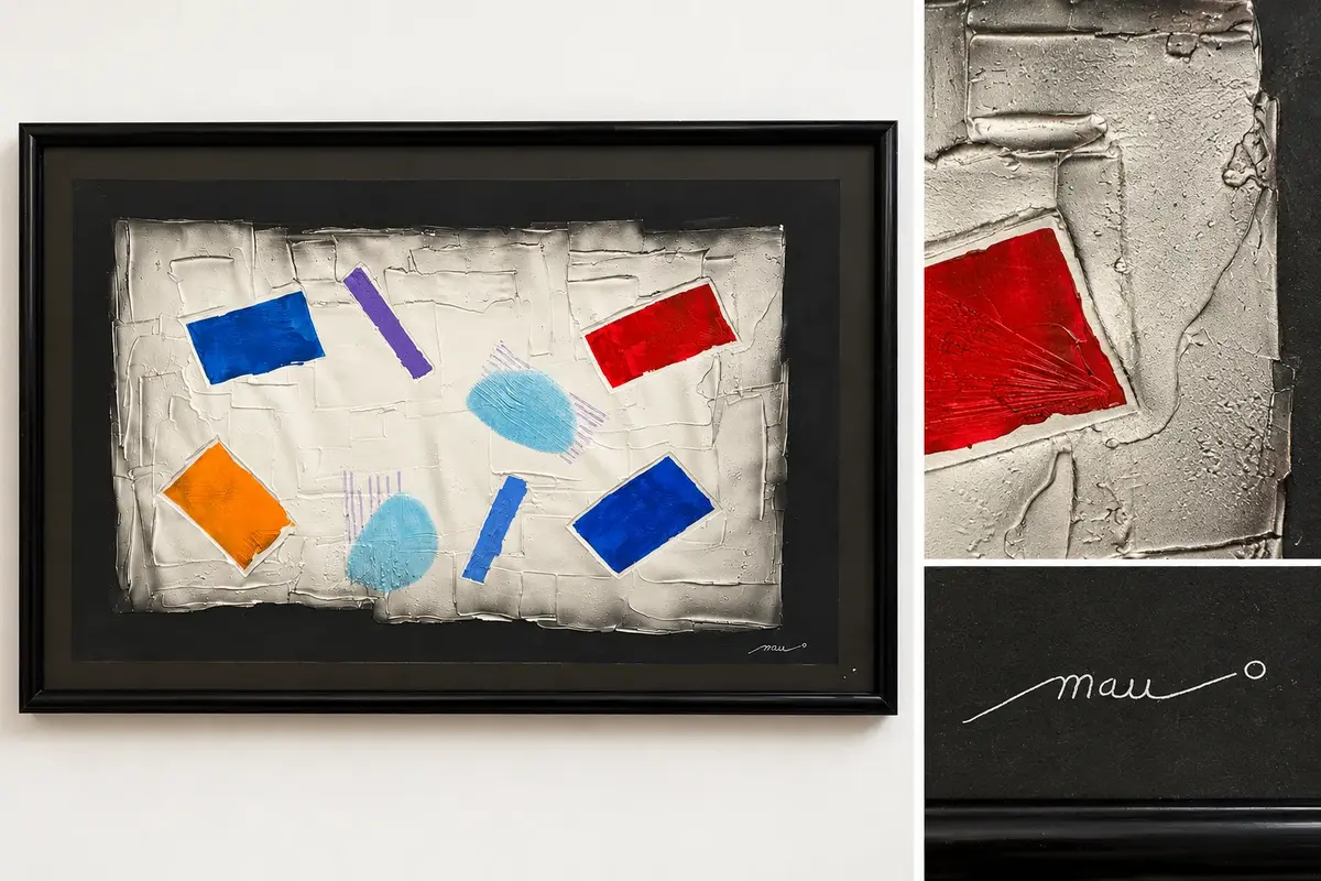 Signed “Mau” Modern Abstract Mixed Media Textured Geometric Framed Artwork