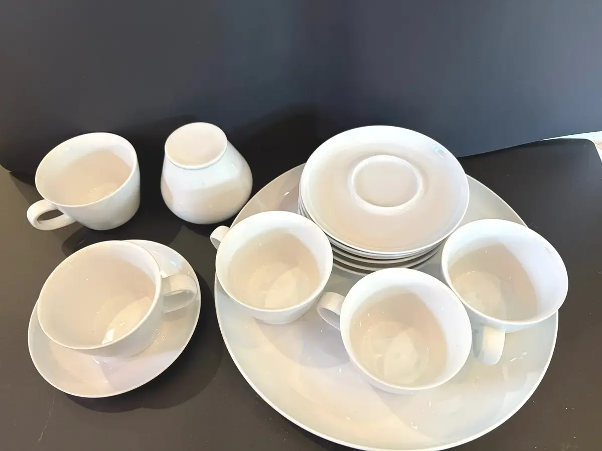 Crate & Barrel Kahla White Porcelain Tea & Coffee Service Set with Tray