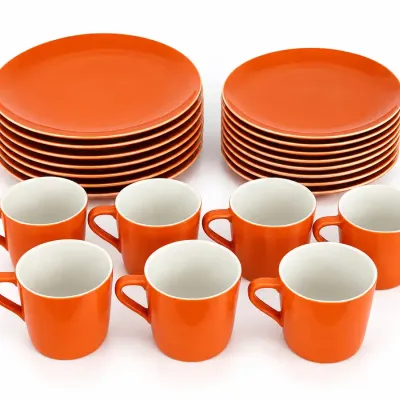 Vintage Orange MCM Dinnerware Set 7 Large 8 Small Plates & 6 Cups 21 Pieces