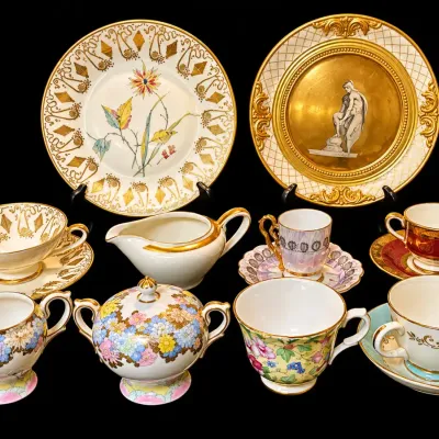 7-Pc Vintage China & Decor Lot Andrew Kolb & Son Eschenbach Bavaria Crown Trent Gold Crown