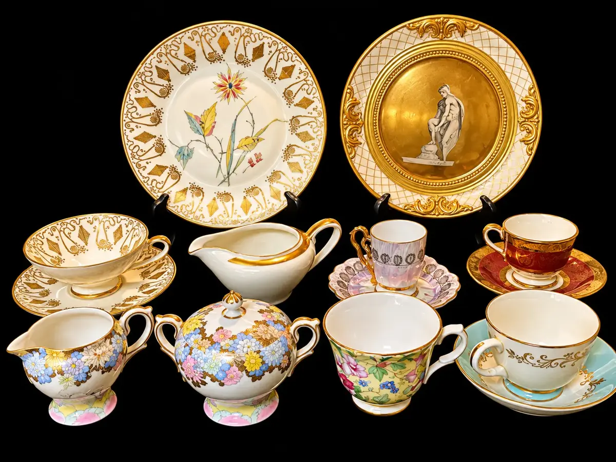 7-Pc Vintage China & Decor Lot Andrew Kolb & Son Eschenbach Bavaria Crown Trent Gold Crown