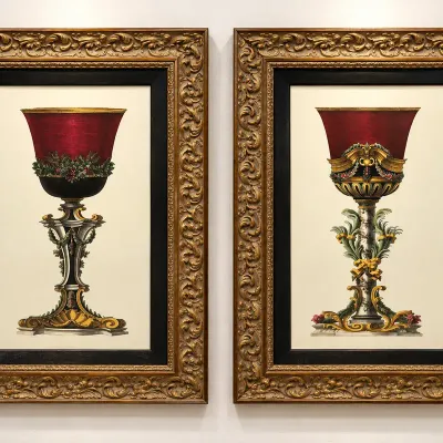 Pair Ornate Gilt Framed Classical Urn Prints Neoclassical Grand Tour Style Art
