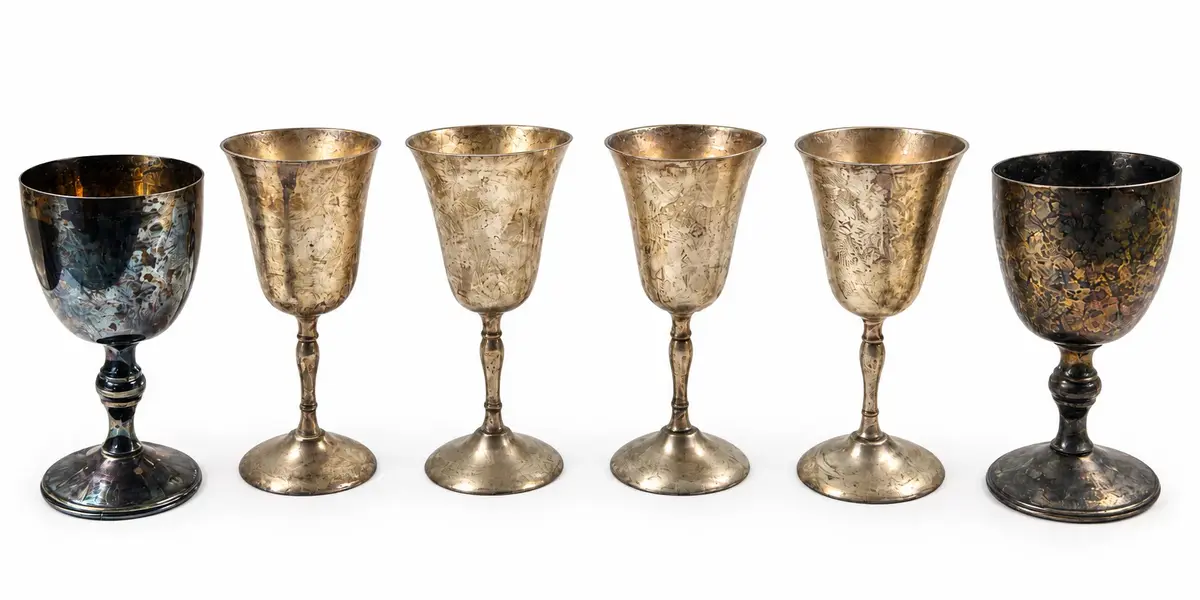 Vintage 6 Goblet Lot 4 Electroplate on Nickel & 2 Nickel Plate Brass