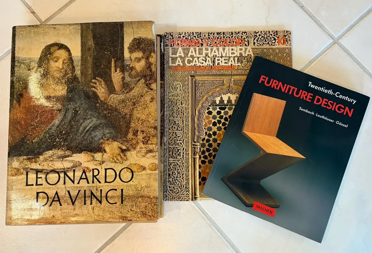 Leonardo da Vinci Art, Islamic Alhambra Architecture & 20th Century Furniture Design Books