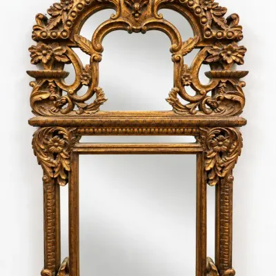 Large 58” x 31” Ornate Gilt Gold Baroque Rococo Wall Mirror Floral Scroll Crest