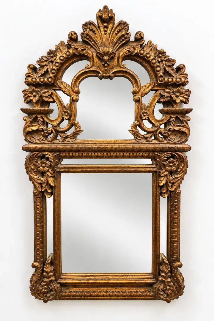Large 58” x 31” Ornate Gilt Gold Baroque Rococo Wall Mirror Floral Scroll Crest