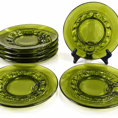 Vintage Avocado Green Glass Snack Plates Set of 6 Mid Century Modern MCM