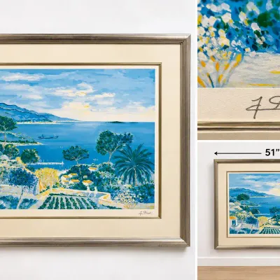 Jean-Claude Picot Signed Mediterranean Coastal Seascape Framed Art