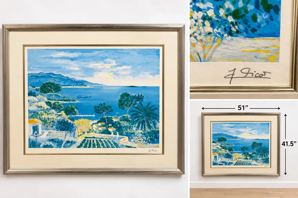 Jean-Claude Picot Signed Mediterranean Coastal Seascape Framed Art