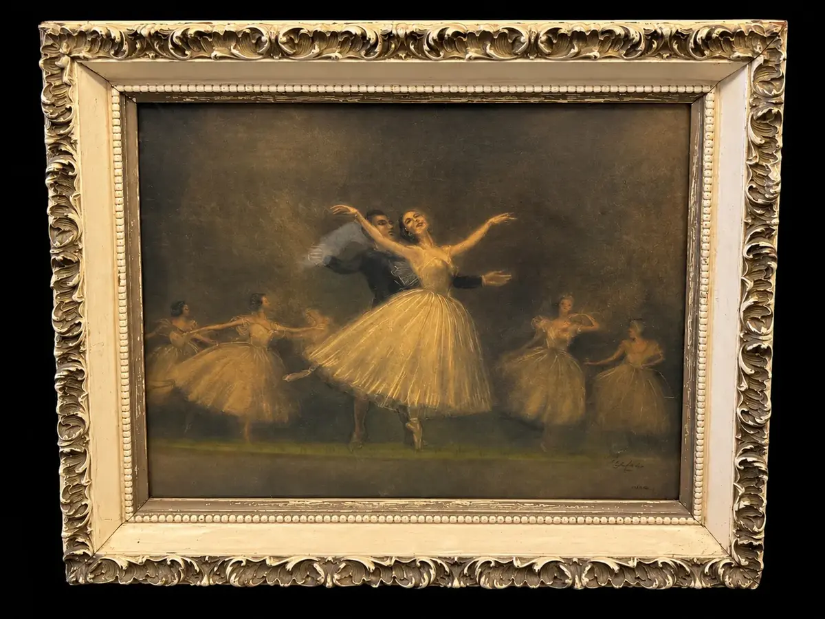 Vintage Sophie Ballet Dancers Framed Art Print Ornate Gold Frame 20” x 22.5”