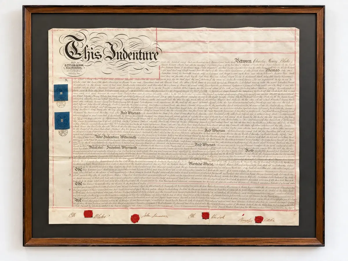 Antique English “This Indenture” Legal Document w/ Wax Seals & Revenue Stamps 28.5” x 33”