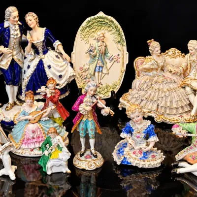 9-Pc Vintage Porcelain Figurine Lot Moriyama Japan Dresden-Art Germany Occupied Japan