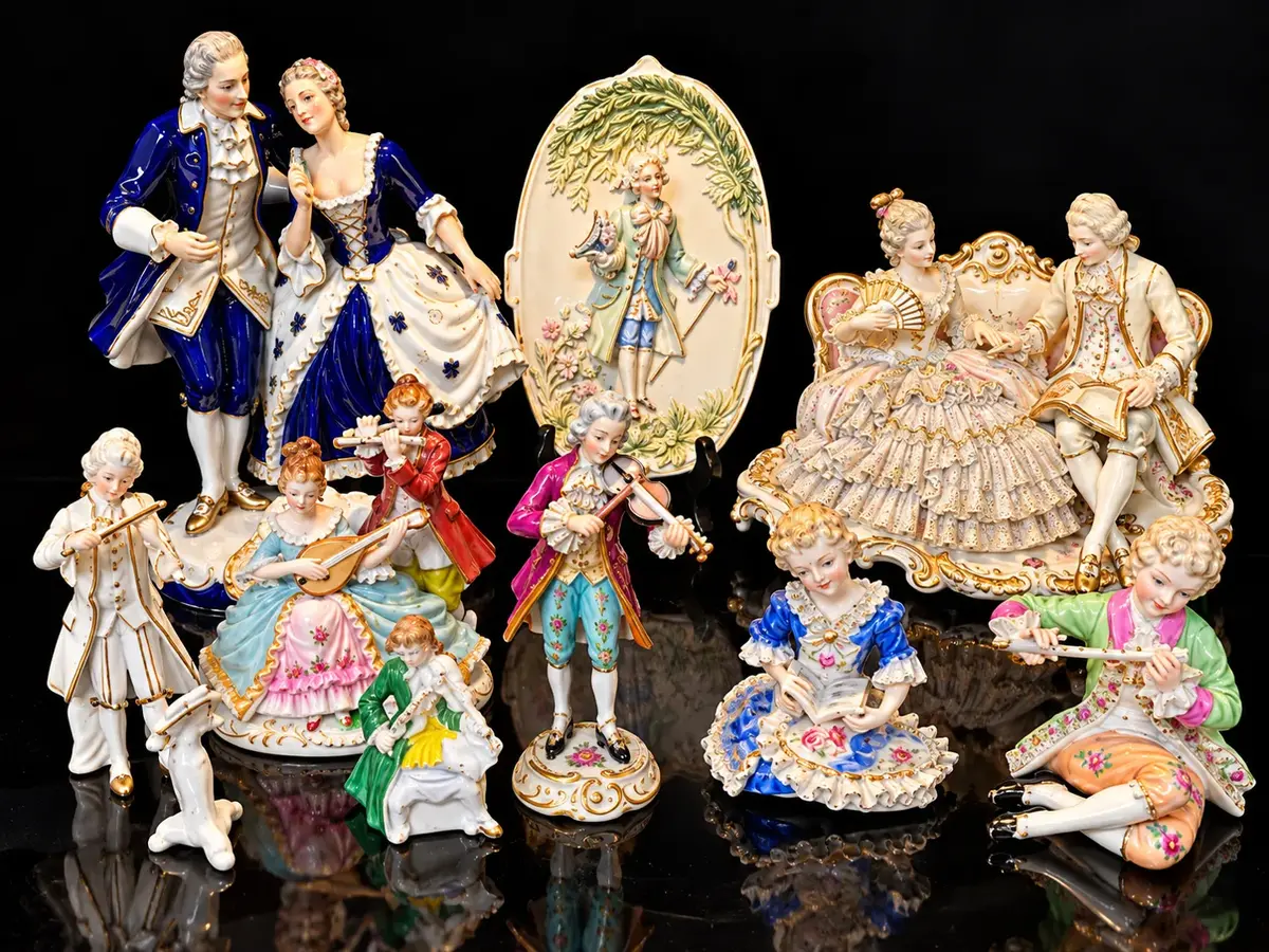 9-Pc Vintage Porcelain Figurine Lot Moriyama Japan Dresden-Art Germany Occupied Japan