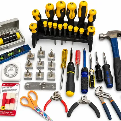 Olympia Tools, BabyVille, Intermatic, Singer & Feit Mixed Hand Tool Hardware Lot