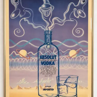 Vintage 1987 Kenny Scharf Absolut Vodka Advertising Art Poster Signed 33” x 47”