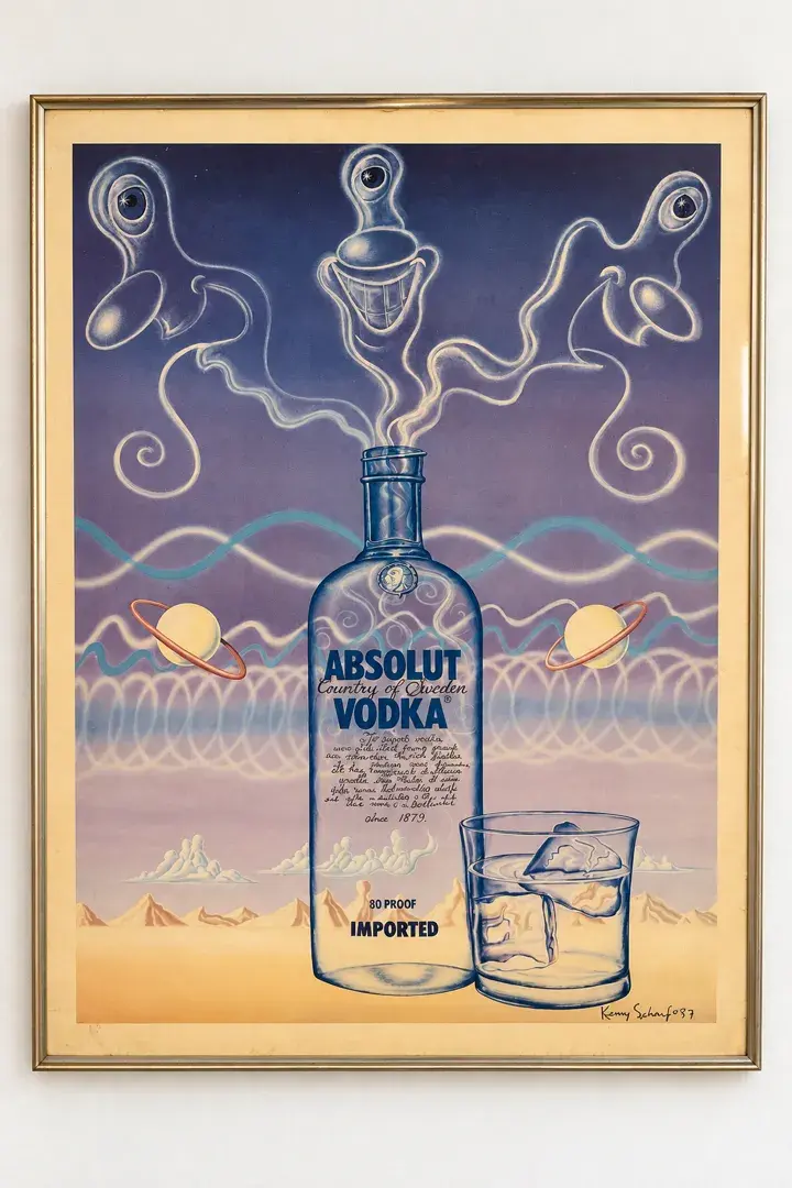 Vintage 1987 Kenny Scharf Absolut Vodka Advertising Art Poster Signed 33” x 47”