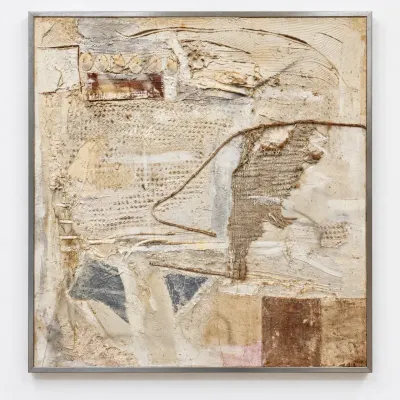 Large Vintage Abstract Mixed Media Textural Collage Neutral Modernist Wall Art