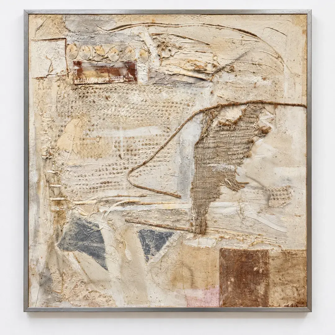 Large Vintage Abstract Mixed Media Textural Collage Neutral Modernist Wall Art
