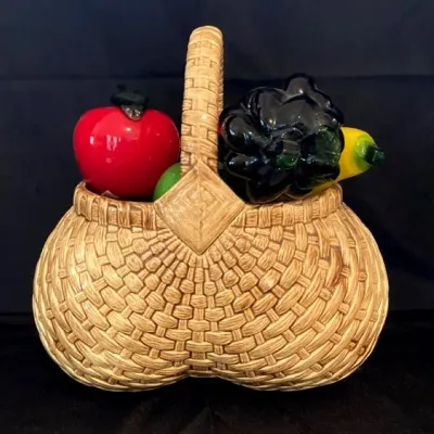Decorative Ceramic Basket with Glass Fruit 