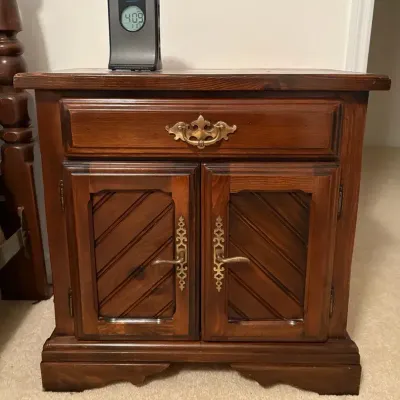 Dark Wood Nightstand with Timex Clock