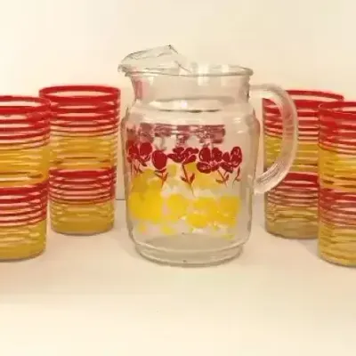 Vintage Glass Pitcher and Six Tumblers