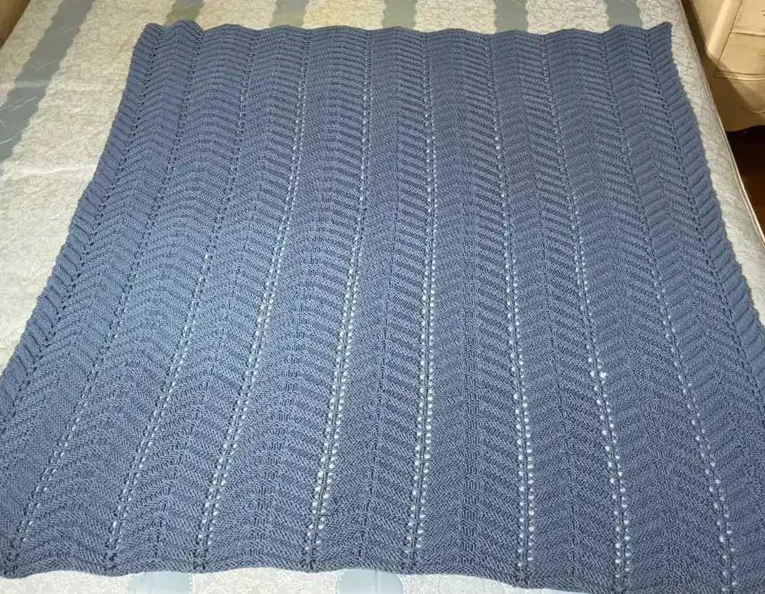 Handmade Blue Knitted Blanket