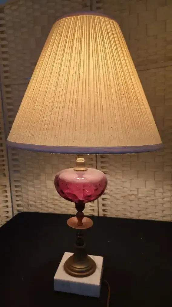 Cranberry Glass Brass Lamp