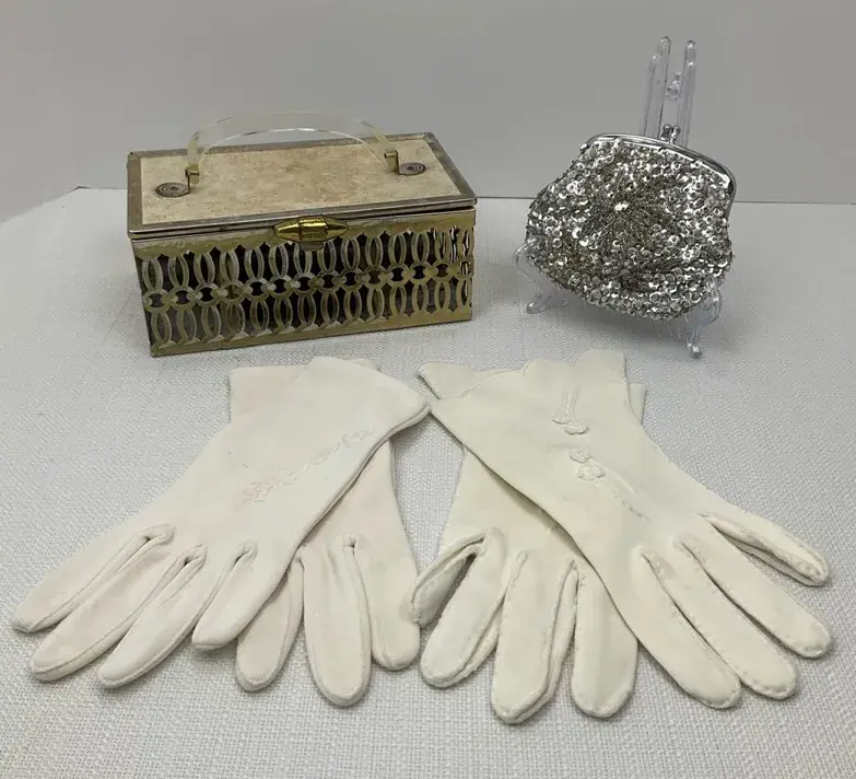 Vintage Filigree Box Purse & Gloves